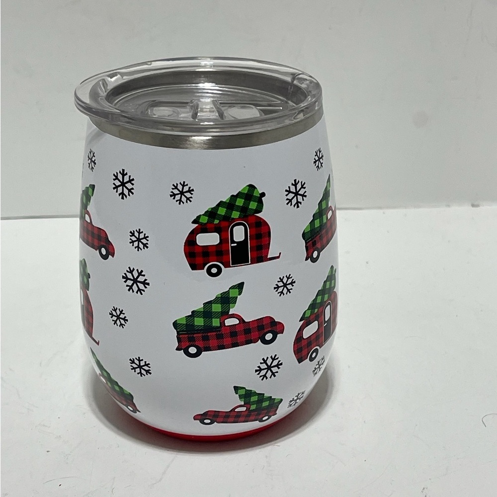 Swig Festive Plaid Camper Tumbler - White and Red - Holiday Christmas